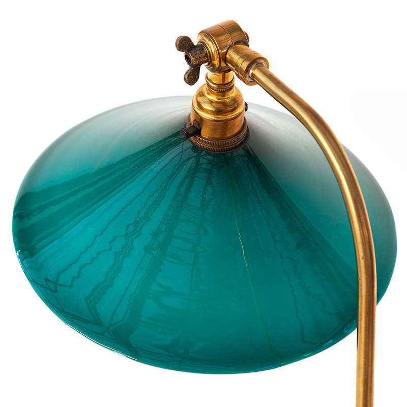 Traditional Edwardian Brass Desk Lamp with Green and Opal Lined Glass Shade