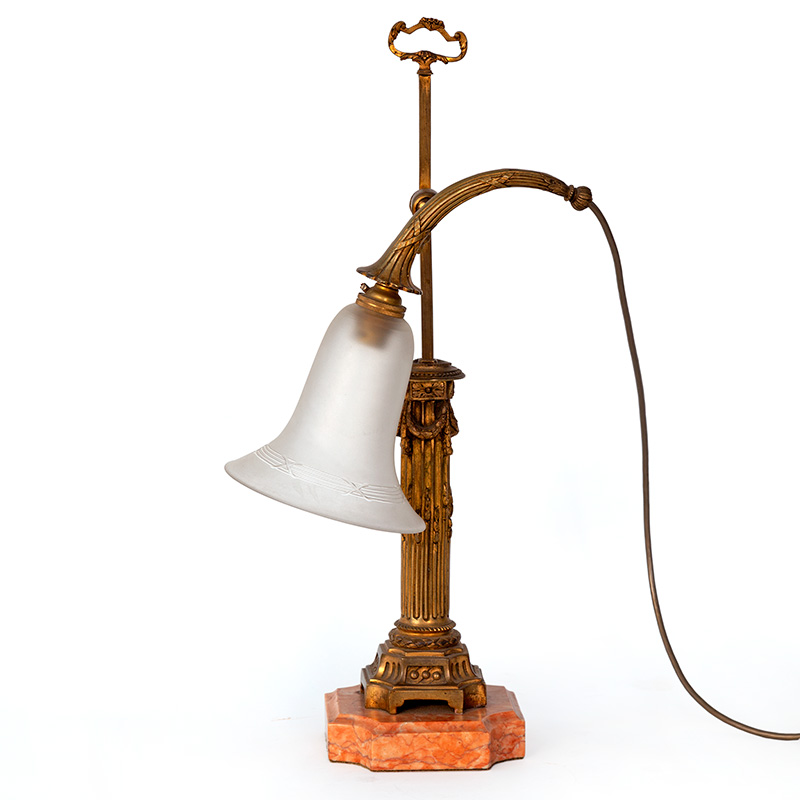 Edwardian Guilded Cast Brass Table Lamp with Glass Bell-Shade