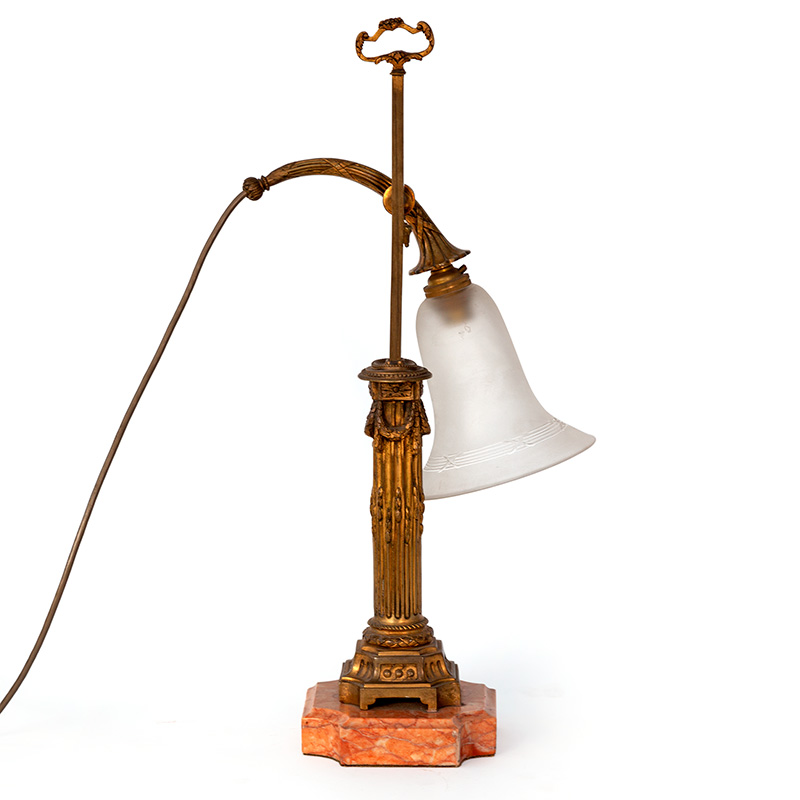 Edwardian Guilded Cast Brass Table Lamp with Glass Bell-Shade