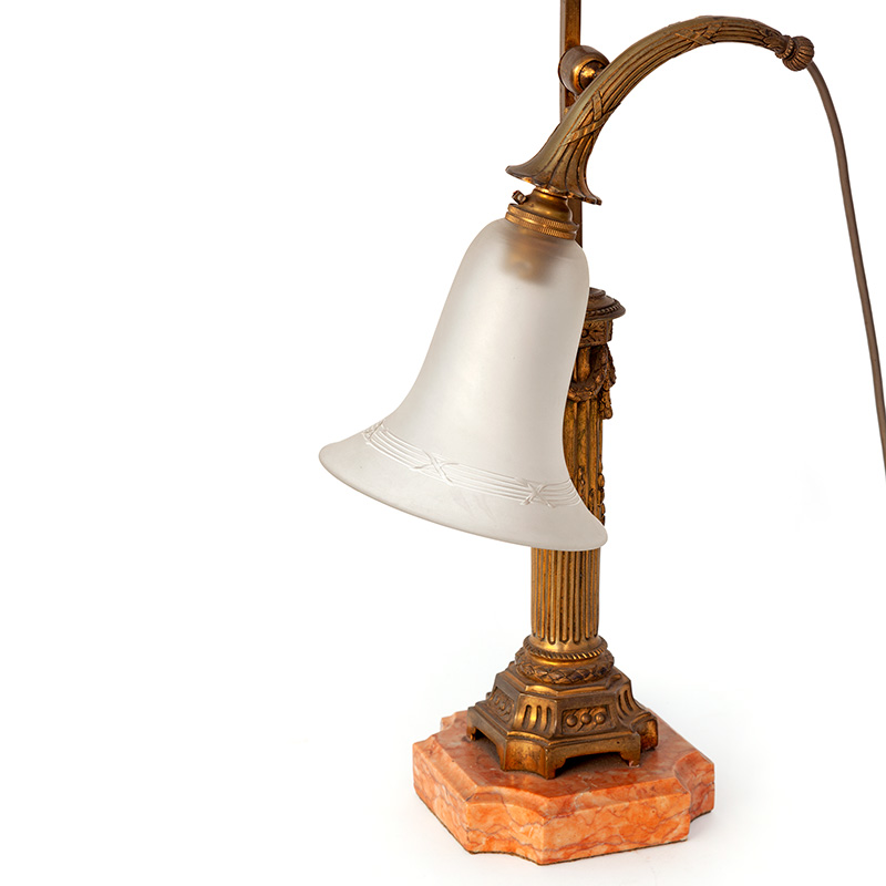 Edwardian Guilded Cast Brass Table Lamp with Glass Bell-Shade