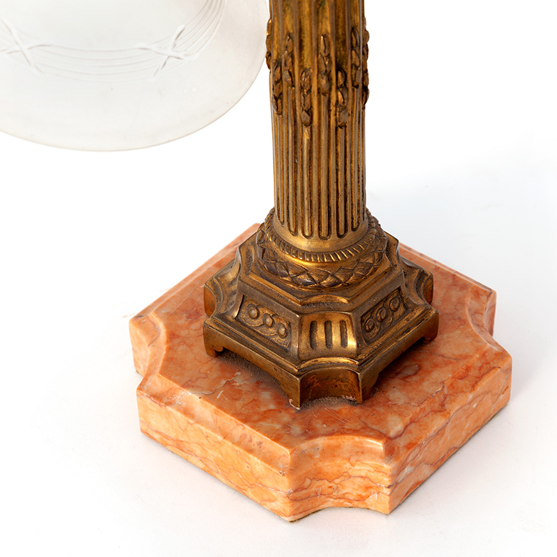 Edwardian Guilded Cast Brass Table Lamp with Glass Bell-Shade