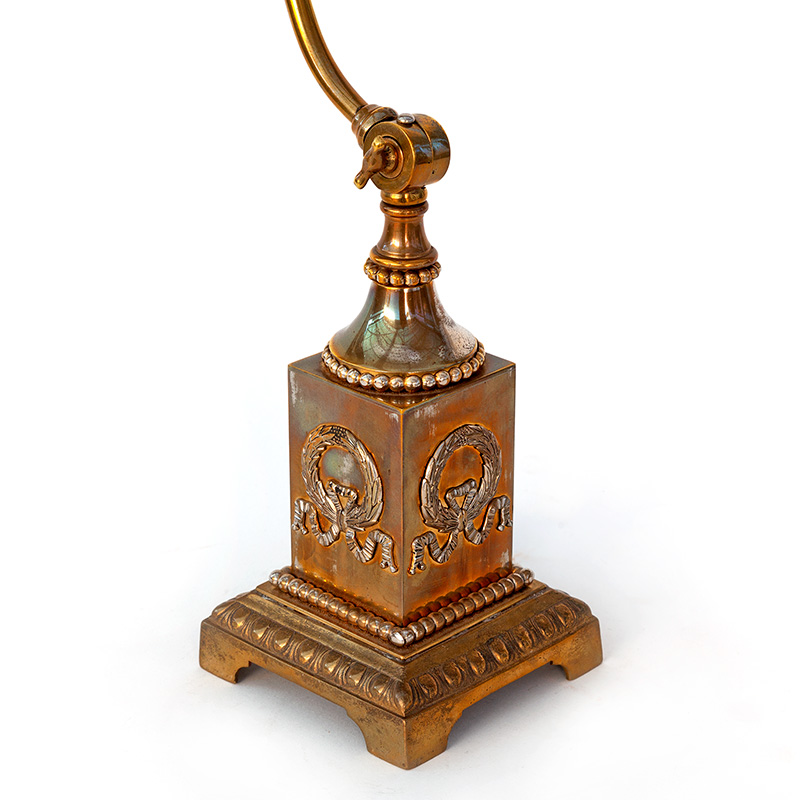 Edwardian Cast Brass Desk Lamp with Swanecked Arm Holding Brass Clam Shell Shade