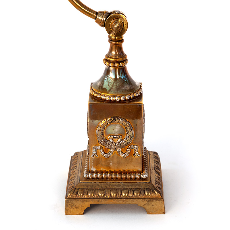 Edwardian Cast Brass Desk Lamp with Swanecked Arm Holding Brass Clam Shell Shade