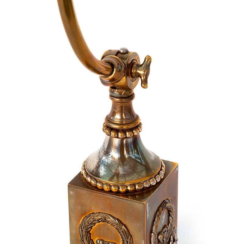 Edwardian Cast Brass Desk Lamp with Swanecked Arm Holding Brass Clam Shell Shade