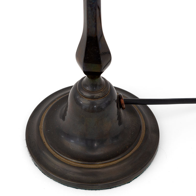 Art Deco Cast Brass Table Lamp with Pink Glass Dome Decorated with Double Sided Star Motifs