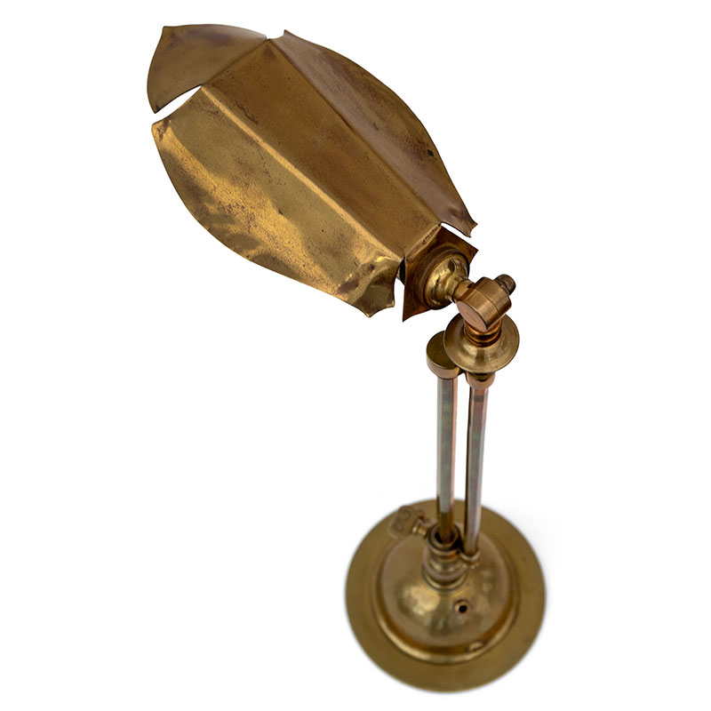 Art Nouveau Cast Brass Desk Lamp on a Telescopic Column with Cut Away Brass Shade