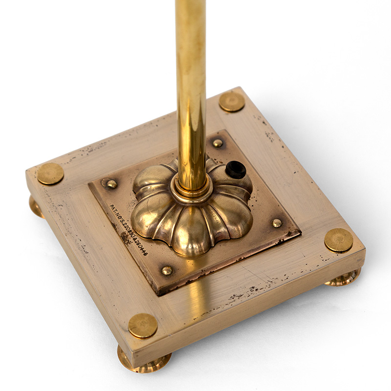 Edwardian Cast Brass Table Lamp with Fluted Frosted Finely Etched Glass Shade