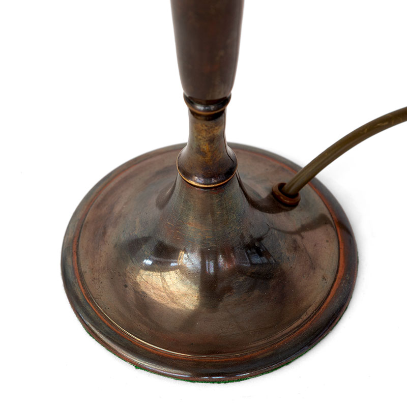 Art Deco Patinated Cast Brass Table Lamp with Hexagonal Glass Shade