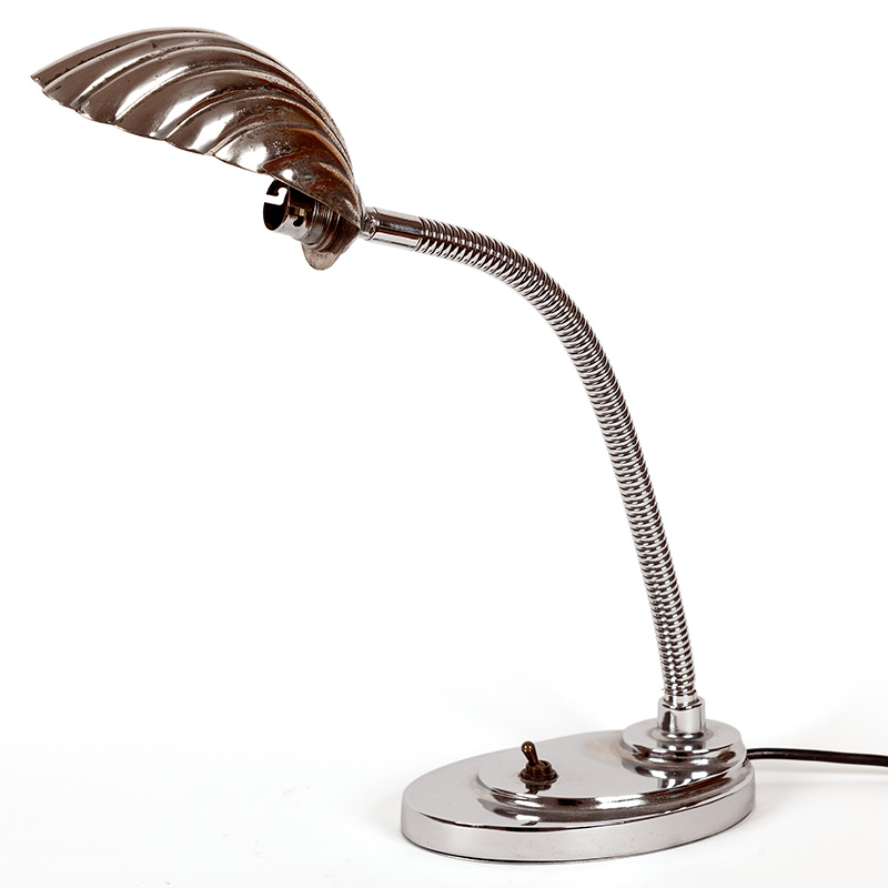 Art Deco Chromium Plated Adjustable Desk Lamp with Clam Shell Shade