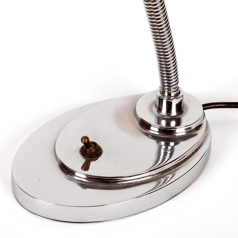 Art Deco Chromium Plated Adjustable Desk Lamp with Clam Shell Shade