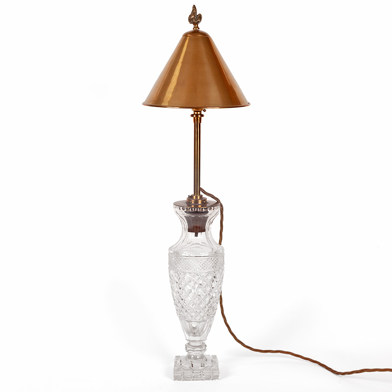 Edwardian Vase Shaped Cut Crystal Table Lamp with Conical Brass Shade (c.1900)