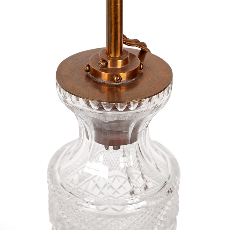 Edwardian Vase Shaped Cut Crystal Table Lamp with Conical Brass Shade