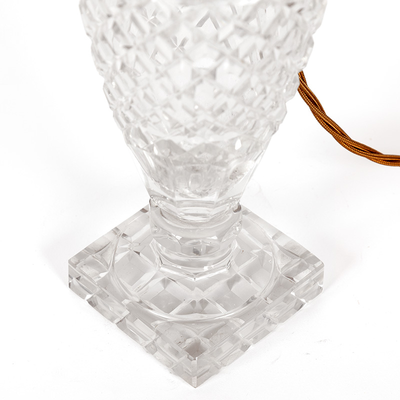 Edwardian Vase Shaped Cut Crystal Table Lamp with Conical Brass Shade