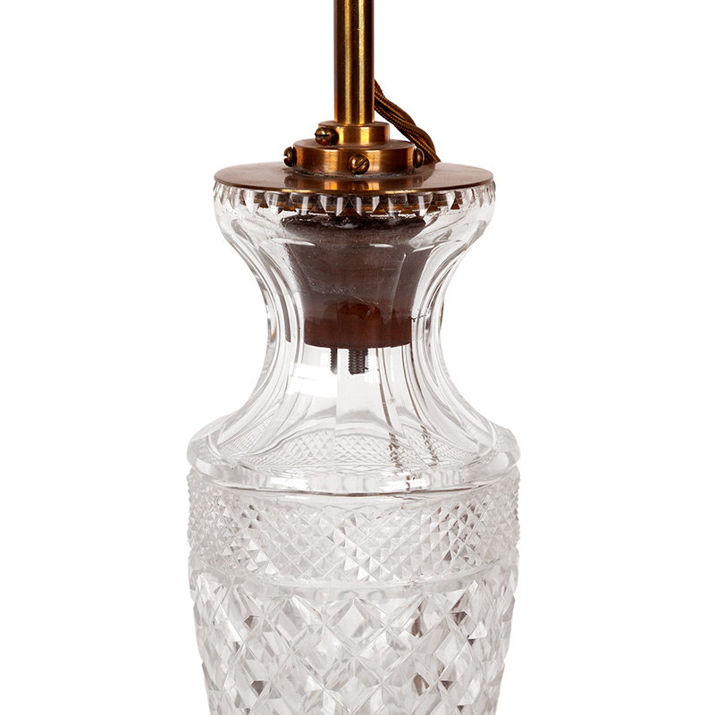 Edwardian Vase Shaped Cut Crystal Table Lamp with Conical Brass Shade