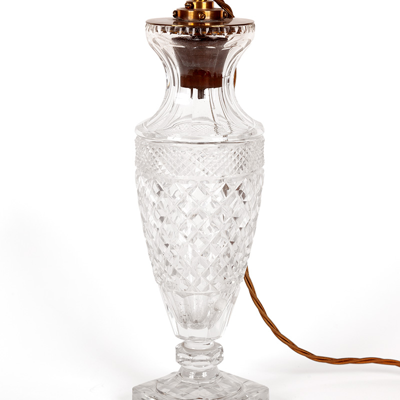 Edwardian Vase Shaped Cut Crystal Table Lamp with Conical Brass Shade