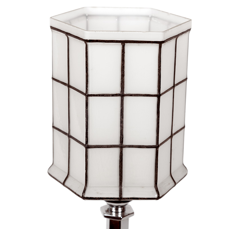 Art Deco Chromium Plated Table Lamp with Hand Painted Hexagonal Opal Glass Shade