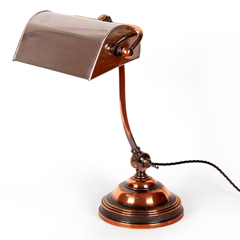 Art Deco Copper Oxidised Adjustable Desk Lamp with Trough Shaped Metal Shade