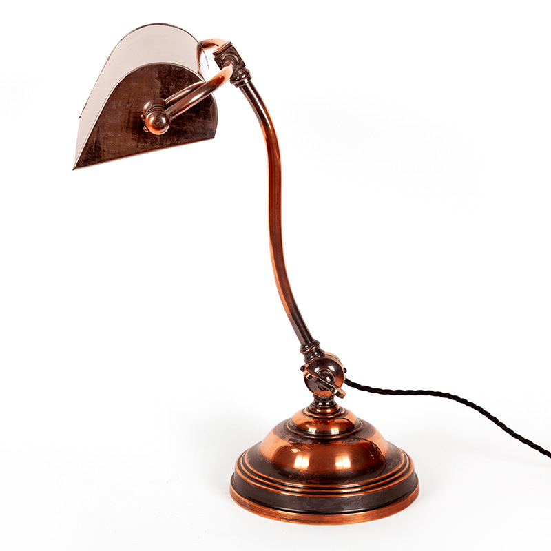 Art Deco Copper Oxidised Adjustable Desk Lamp with Trough Shaped Metal Shade