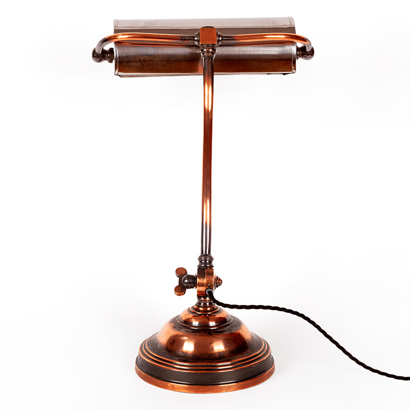 Art Deco Copper Oxidised Adjustable Desk Lamp with Trough Shaped Metal Shade