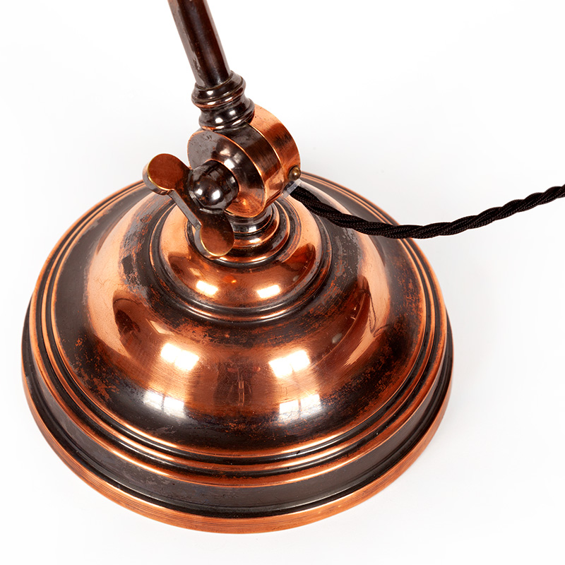 Art Deco Copper Oxidised Adjustable Desk Lamp with Trough Shaped Metal Shade