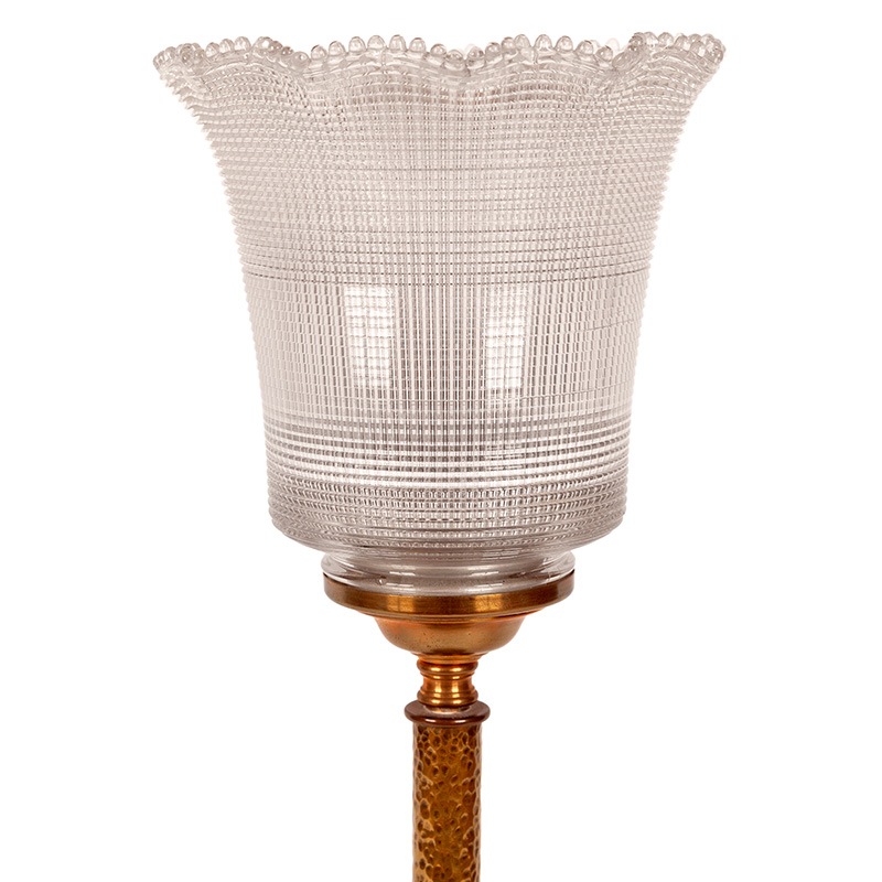 Art Deco Brass Table Lamp on Circular Black Marble Base with Fluted Prismatic Glass Shade