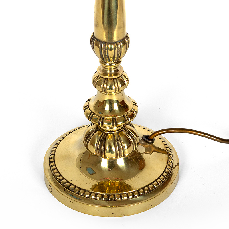 Edwardian Cast Brass Table Lamp with Etched Glass Shade with Cranberry Trim