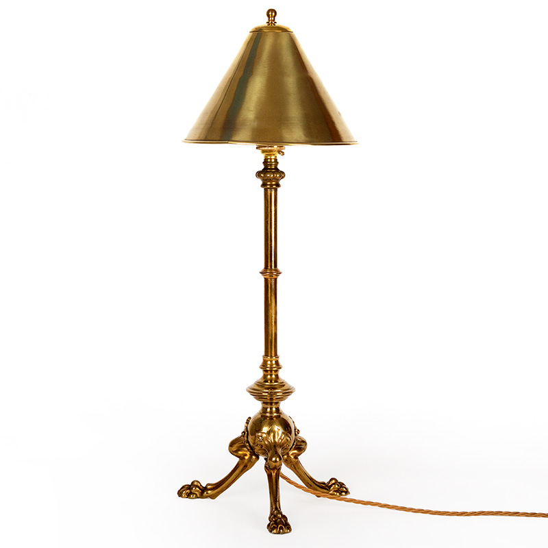 Edwardian Cast Brass Table Lamp with Coolie Shaped Brass Shade (c.1900)
