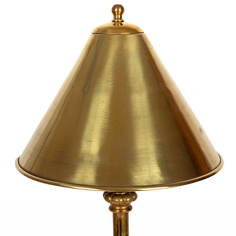 Edwardian Cast Brass Table Lamp with Coolie Shaped Brass Shade