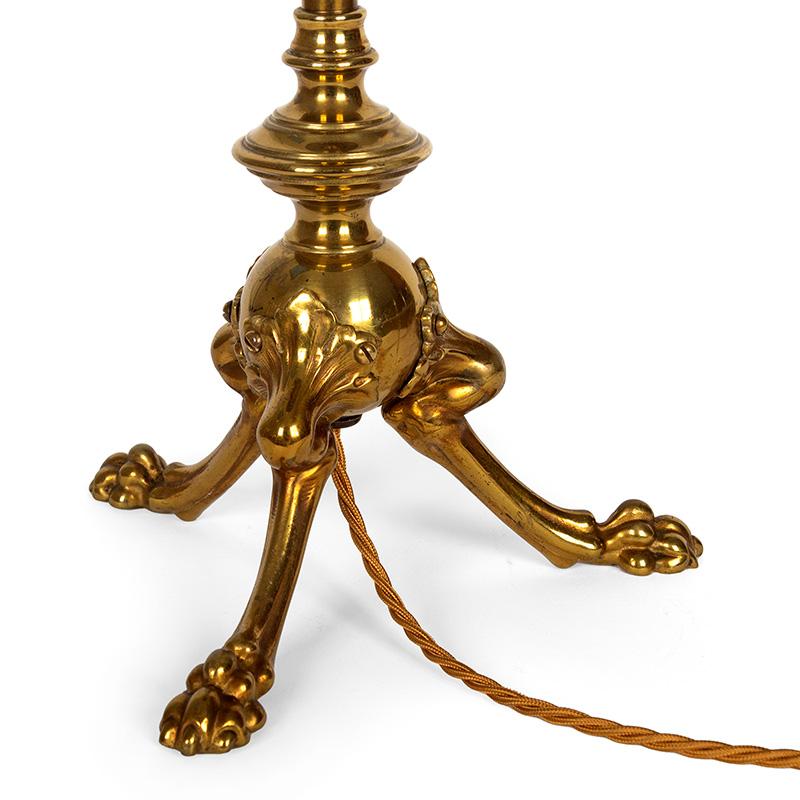Edwardian Cast Brass Table Lamp with Coolie Shaped Brass Shade
