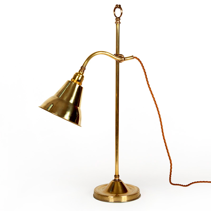 Art Deco Swan Necked Arm Desk Lamp with Coolie Shaped Brass Shade