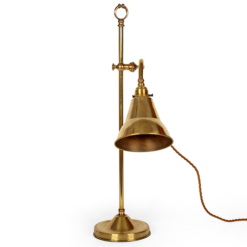 Art Deco Swan Necked Arm Desk Lamp with Coolie Shaped Brass Shade