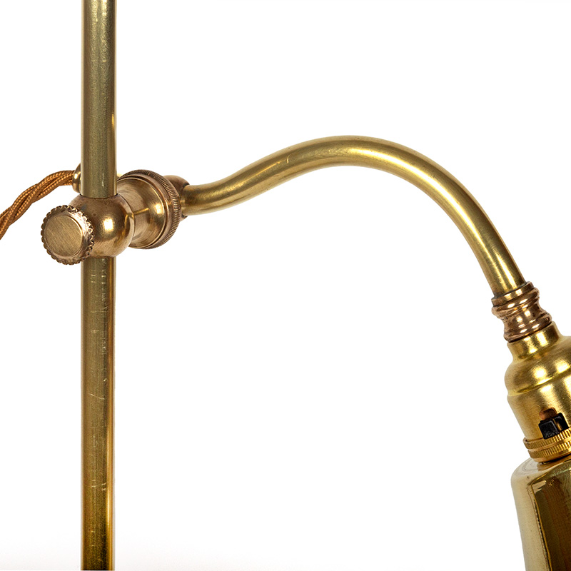 Art Deco Swan Necked Arm Desk Lamp with Coolie Shaped Brass Shade