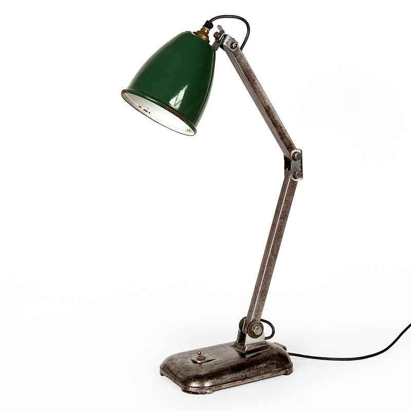 Art Deco Cast Iron Adjustable Desk Lamp with Green Enamel Shade (c.1930)