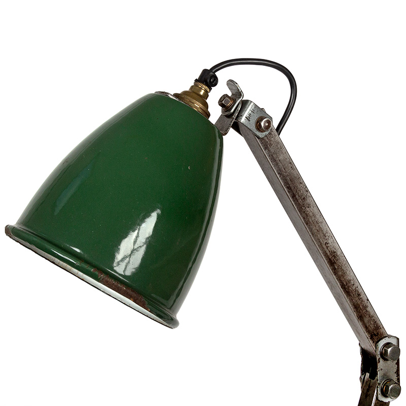 Art Deco Cast Iron Adjustable Desk Lamp with Green Enamel Shade