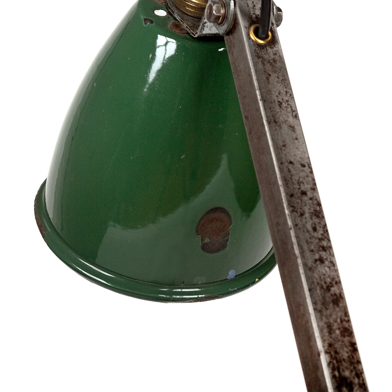 Art Deco Cast Iron Adjustable Desk Lamp with Green Enamel Shade