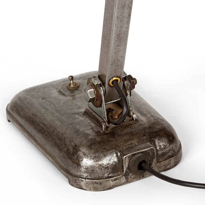 Art Deco Cast Iron Adjustable Desk Lamp with Green Enamel Shade