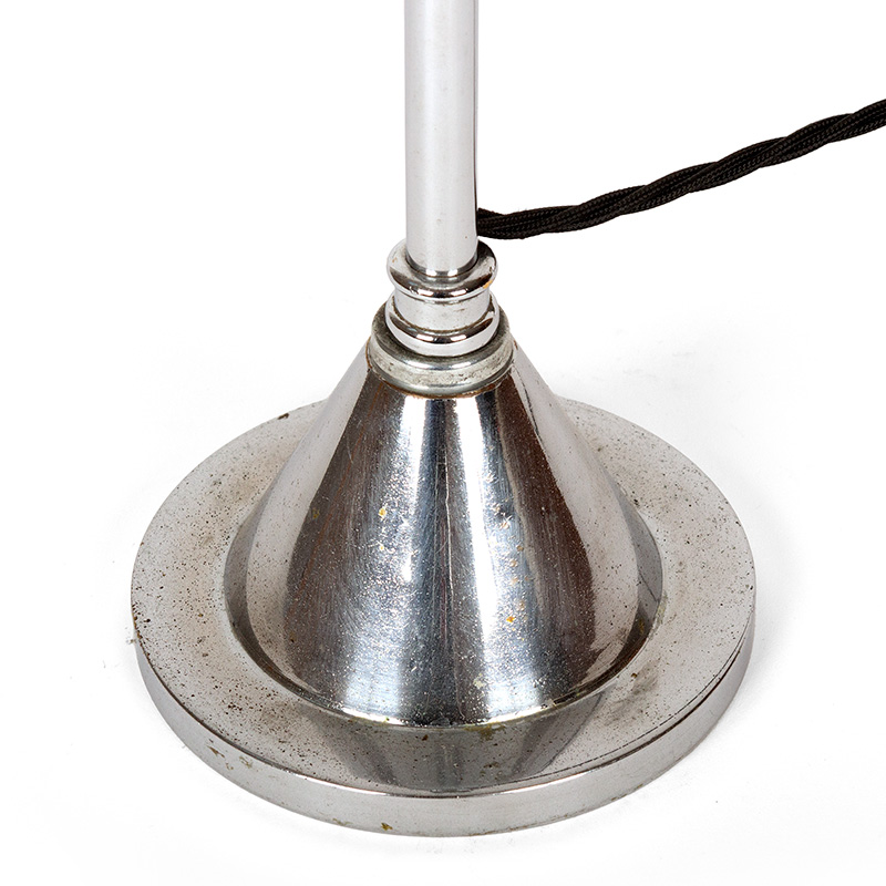 Art Deco Chromium Plated Table Uplighter with a Conical Pleated Opal Glass Shade