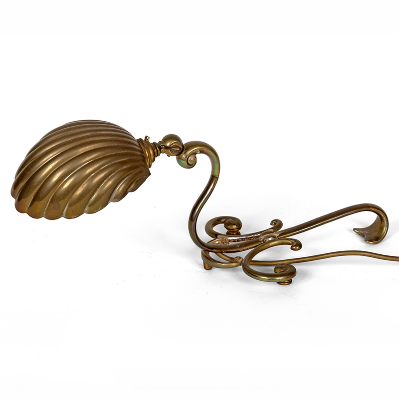 Cast Brass Edwardian Table Lamp with Adjustable Arm Holding Clam Shell Brass Shade