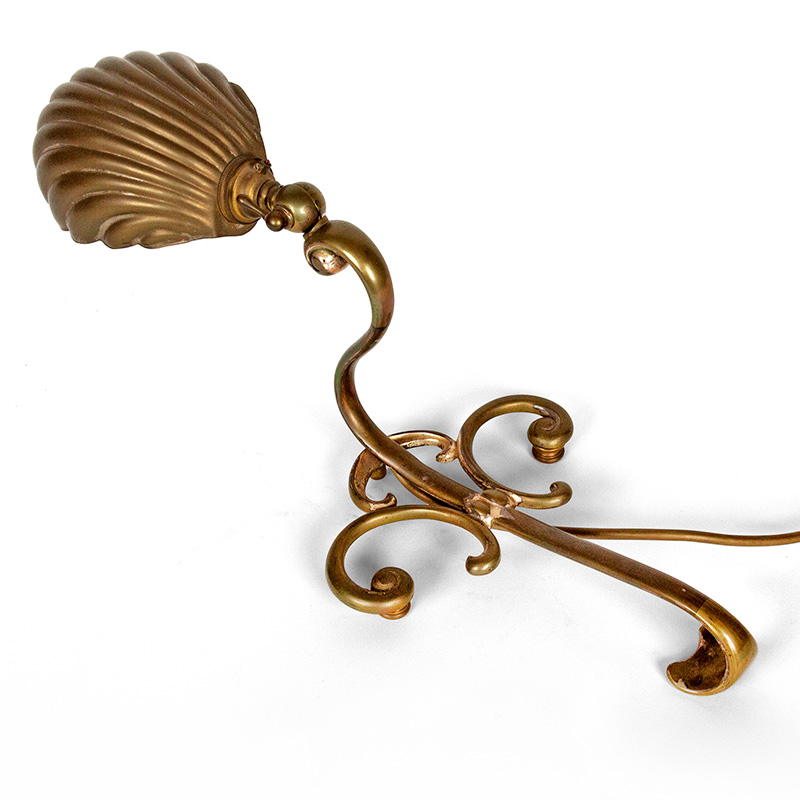 Cast Brass Edwardian Table Lamp with Adjustable Arm Holding Clam Shell Brass Shade