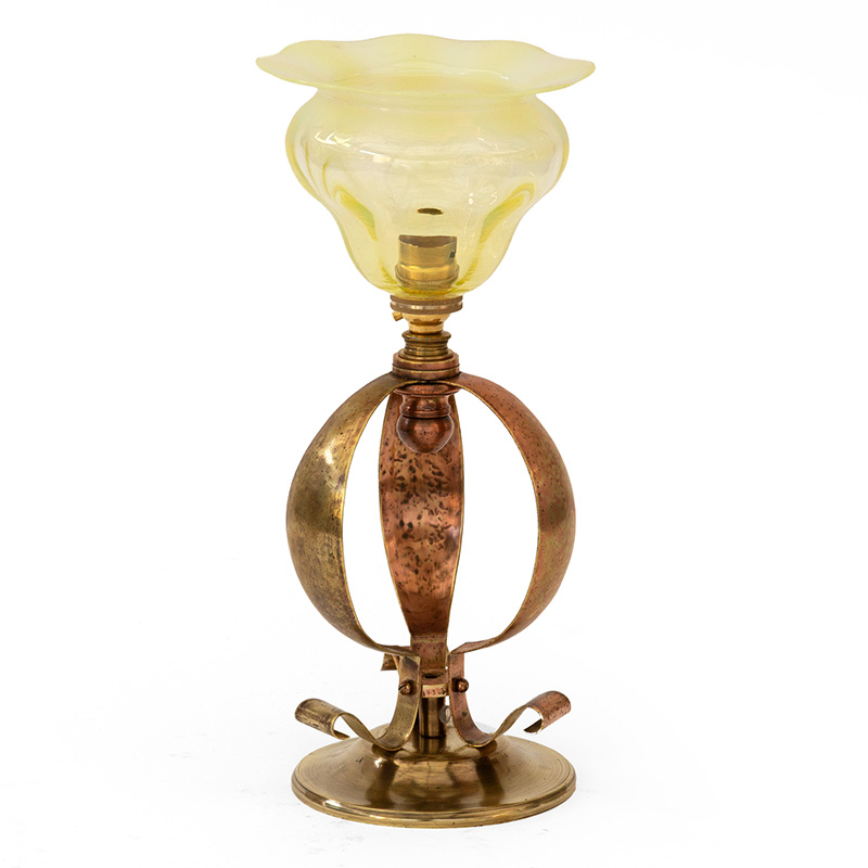 Art Nouveau Table Lamp with Original Green Fluted Vaseline Glass Shade (c.1900)