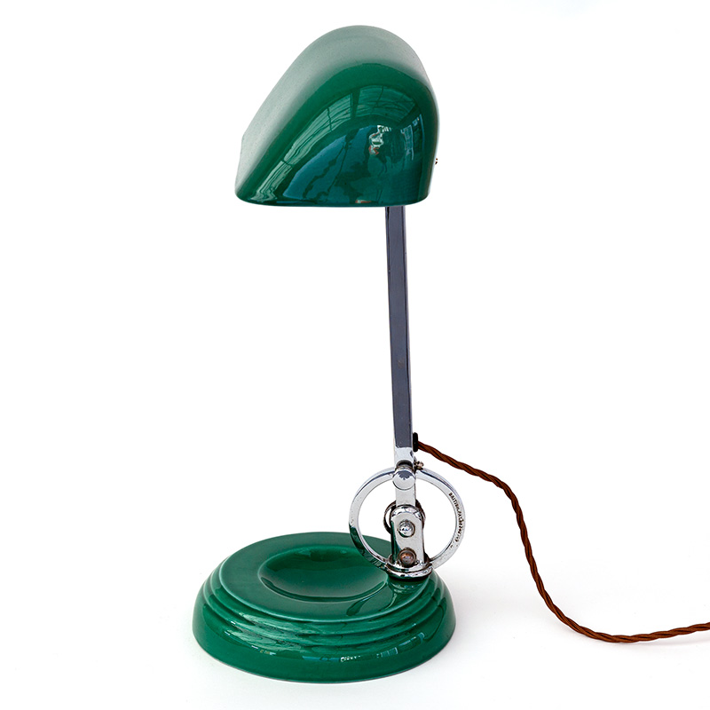 Art Deco Wedgewood Desk Lamp with Ceramic Base and Trough Shaped Shade