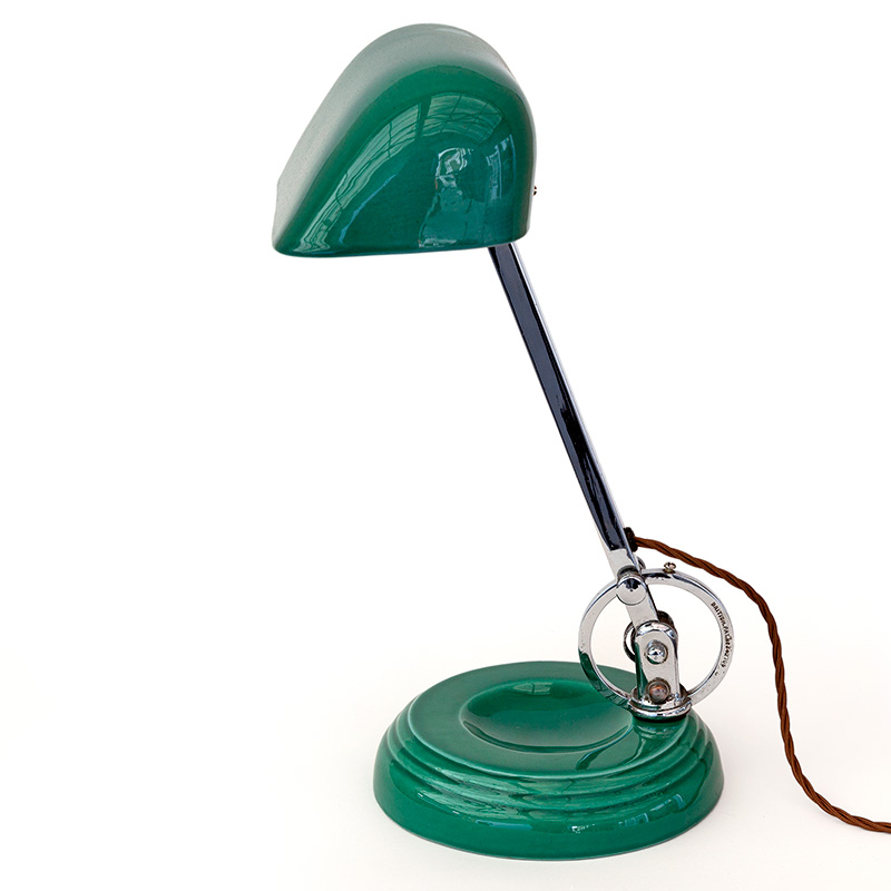 Art Deco Wedgewood Desk Lamp with Ceramic Base and Trough Shaped Shade