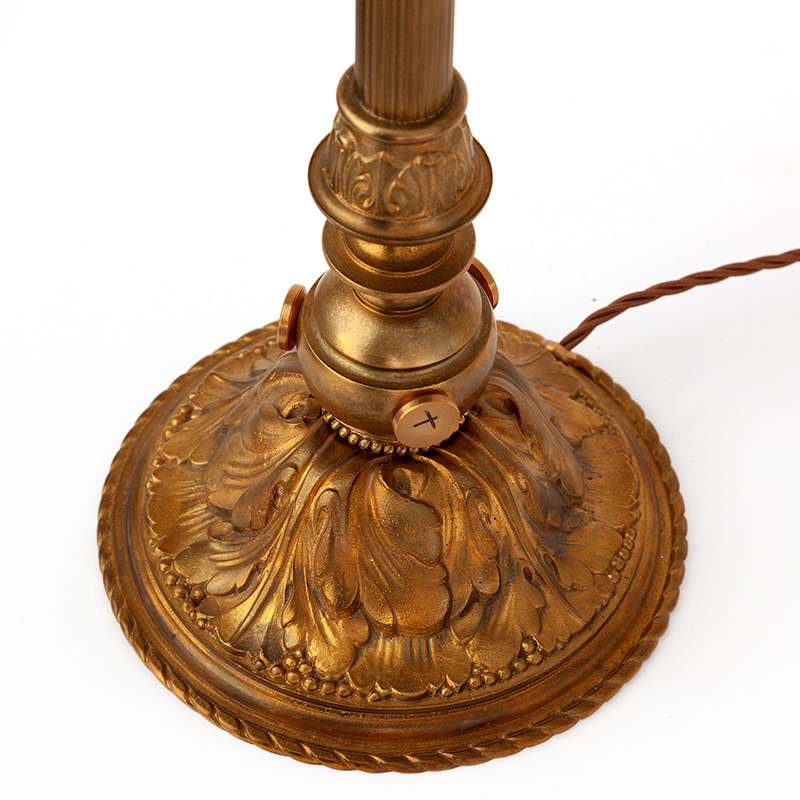 Edwardian Cast Brass Table Lamp with Two Arms Holding Cut Glass Shades