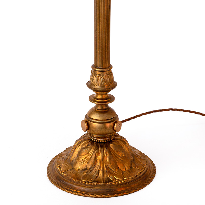 Edwardian Cast Brass Table Lamp with Two Arms Holding Cut Glass Shades