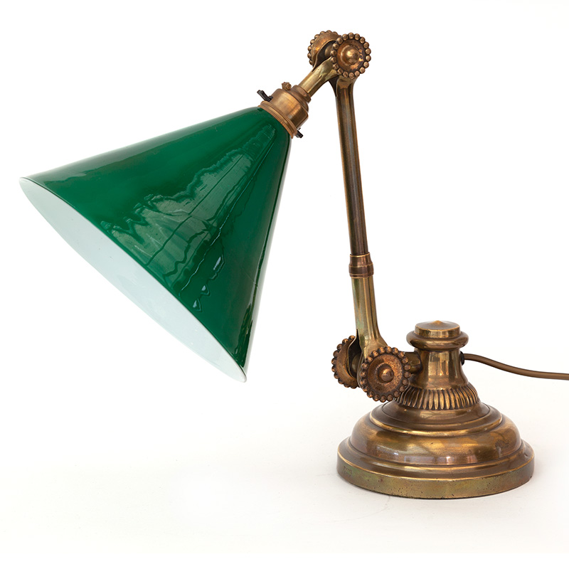 Art Deco Brass Desk Lamp with Original Opal Glass Shade