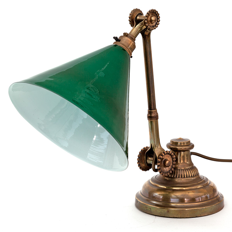 Art Deco Brass Desk Lamp with Original Opal Glass Shade