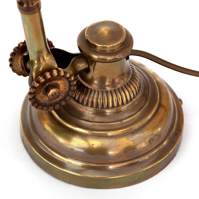 Art Deco Brass Desk Lamp with Original Opal Glass Shade