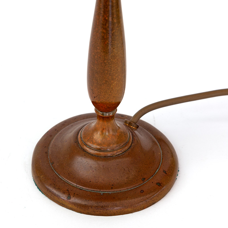 Art Deco Brass Table Lamp with Hexagonal Glass Shade Hand Painted with Birds and Pagodas