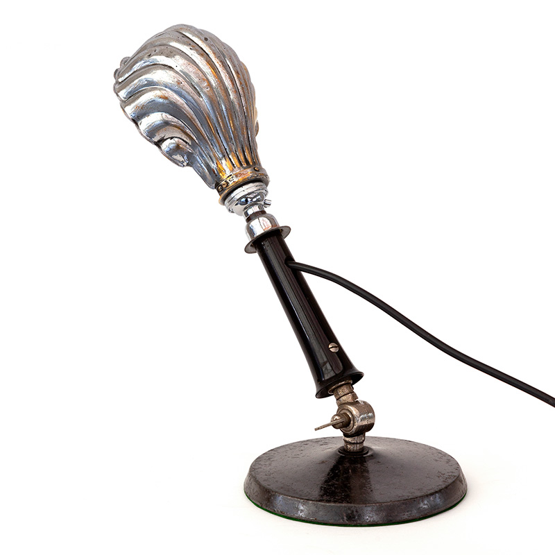 Art Deco Desk Lamp with Bakelite Column and Clam Shell Shade