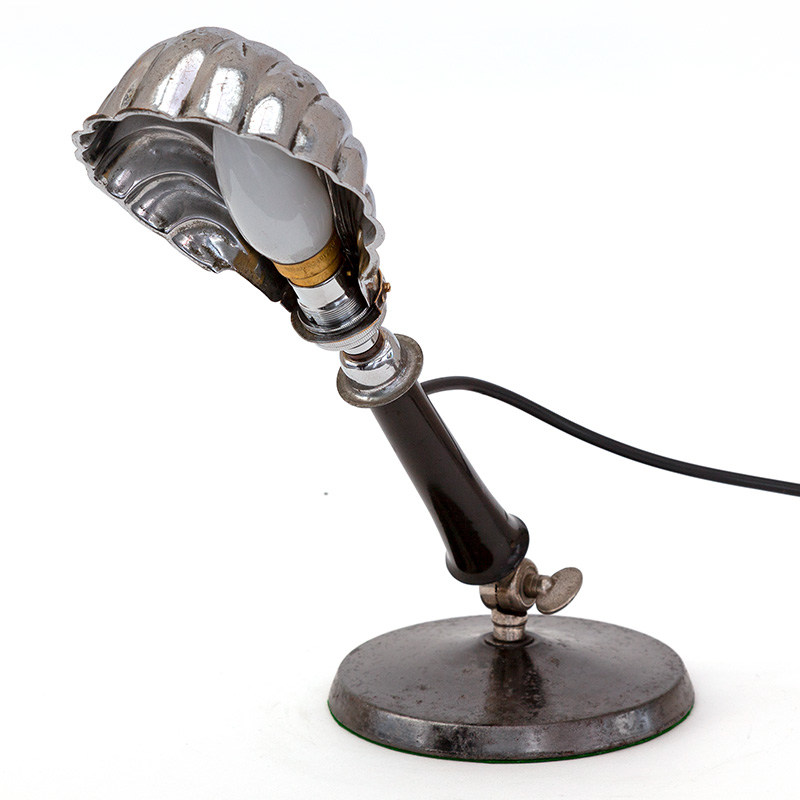Art Deco Desk Lamp with Bakelite Column and Clam Shell Shade